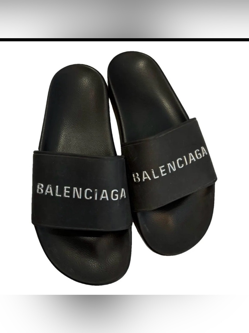 Balenciaga Pool Slides Black Silver Chrome Logo EU 39 w/ Box Dust Bags